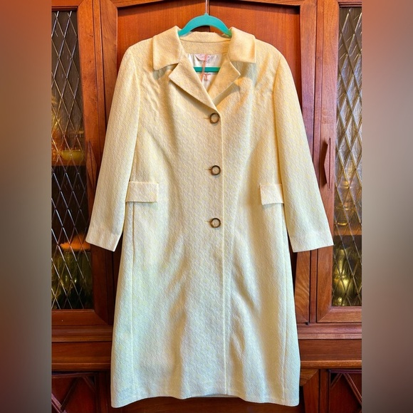 60/70s Vintage Pastel Yellow Spring Patterned Coat - Picture 1 of 8